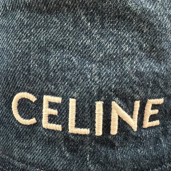 CELINE Denim Logo Embroidered Bucket Hat Sz. M - Picture 6 of 9